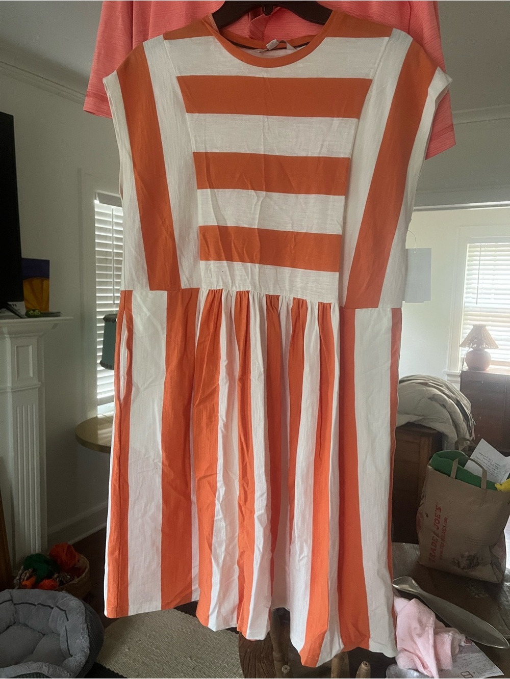 Boden Orange and White Striped Short-Sleeve Dress 8r new color block jersey - Picture 5 of 6